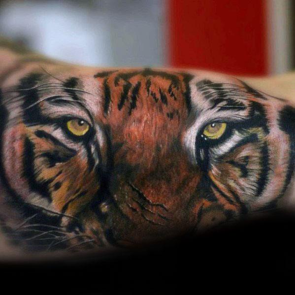 Male Cool Realistic 3d Arm Tiger Eyes Tattoo Ideas