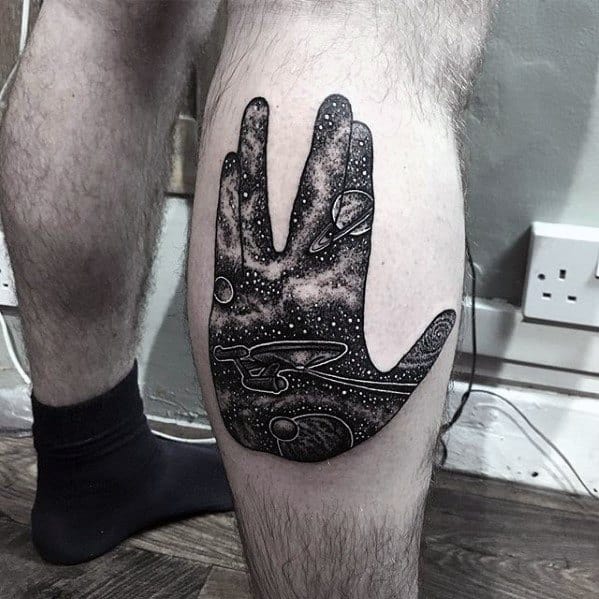 Male Cool Star Trek Starfleet Insignia Outer Space Themed Leg Calf Tattoo Ideas