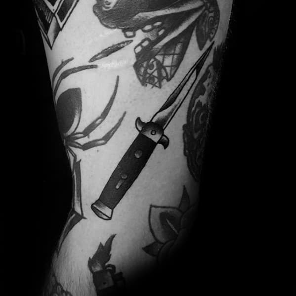 Male Cool Switchblade Tattoo Ideas On Leg