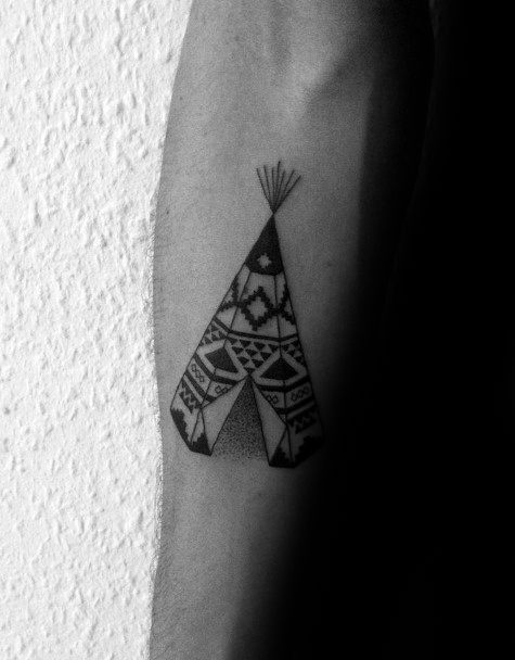 Male Cool Teepee Tattoo Ideas On Inner Forearm