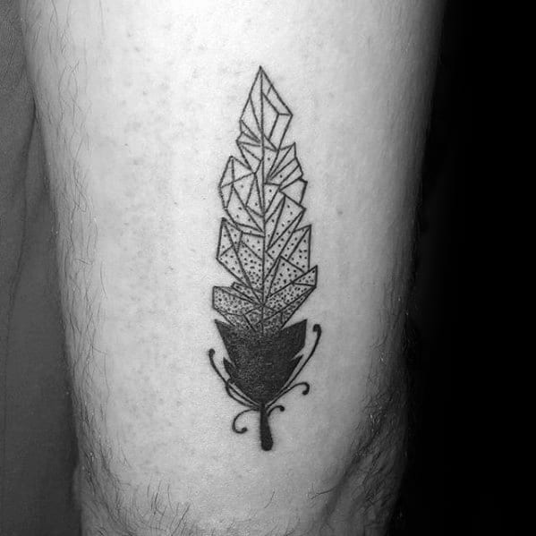 Male Cool Thigh Geometric Feather Tattoo Ideas