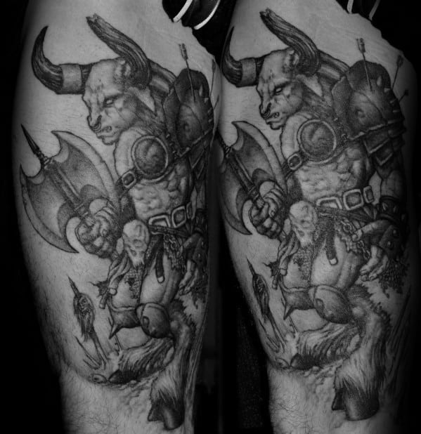 Male Cool Thigh Minotaur Tattoo Ideas