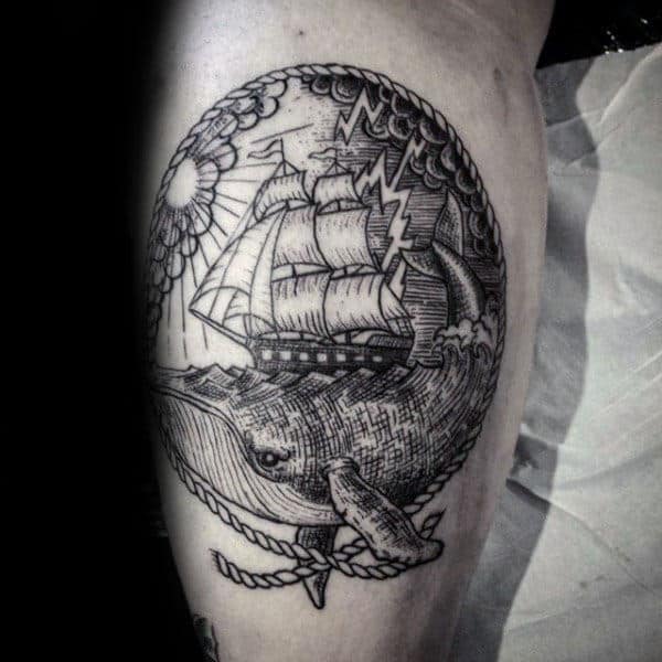 Male Crosshatch Whale Inner Arm Bicep Tattoos