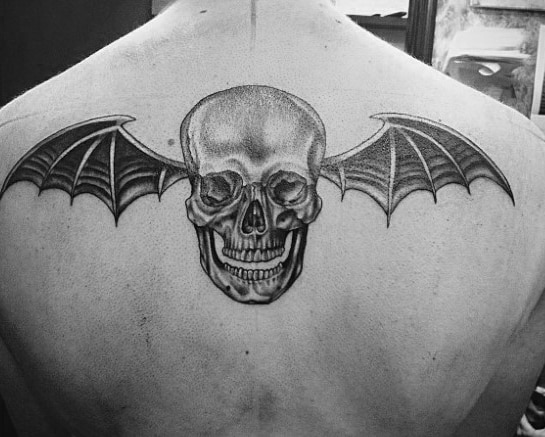 Male Deathbat Upper Back Tattoos