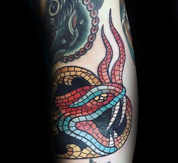 Male Ditch Snake Head Mosaic Tattoo Design Inspiration