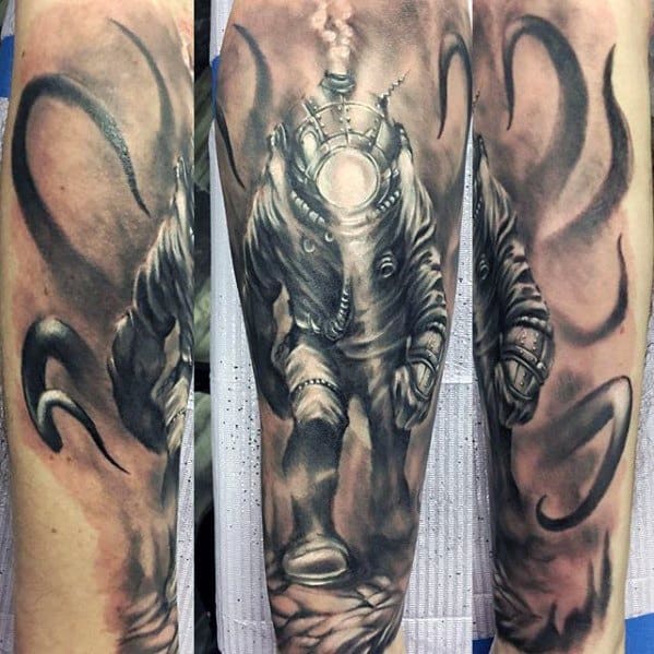 Male Diver Tattoo On Forearm