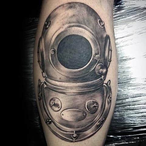 Male Diving Helmet Leg Tattoo 3d Design Inspiration