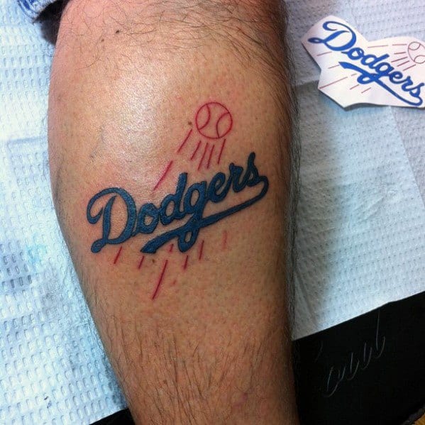 Male Dodgers Tattoo Ideas Leg Calf