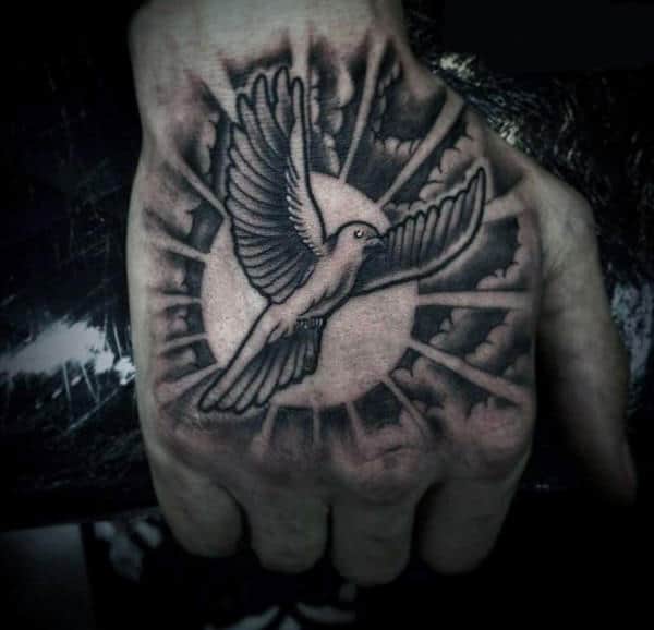 Male Dove Outline Tattoo On Hands