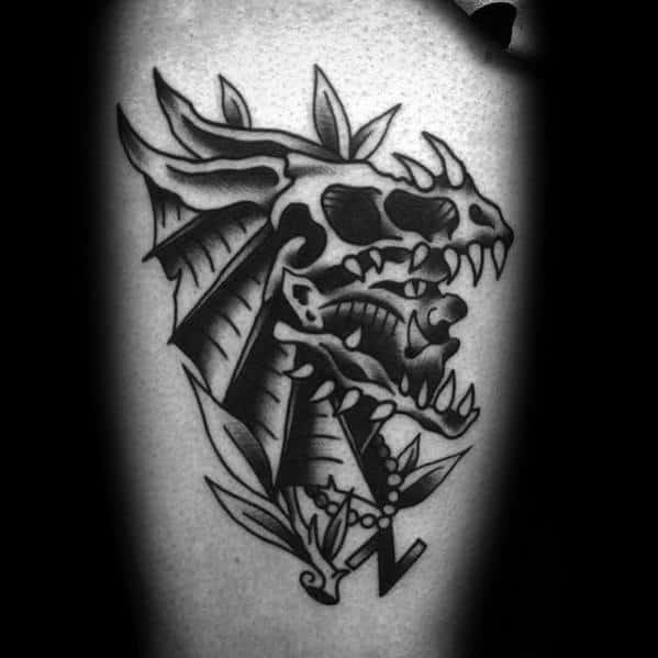 Male Dragon Skull Tattoo Design Inspiration On Thigh
