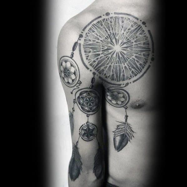 Male Dream Catcher Geometric Chest Tattoo Ideas