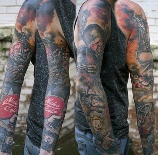 Male Fallout Tattoos Full Arm Sleeve