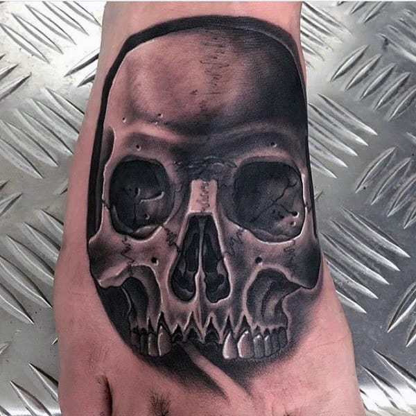 Male Foot Scary Manly Skull Tattoo
