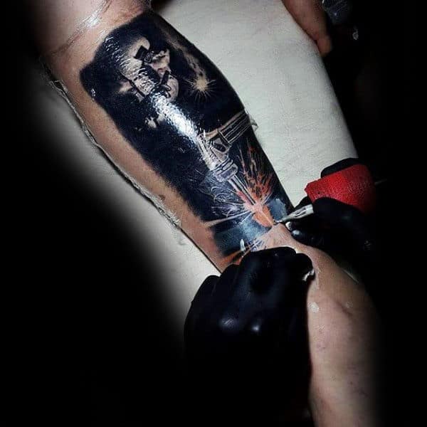 Male Forearm Interesting Shiny Black Tattoo