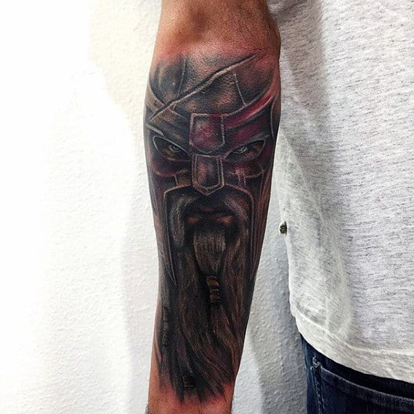 Male Forearm Long Beared Samurai Tattoo