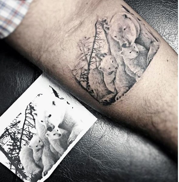Male Forearm Loving Family Of Bears Tattoo
