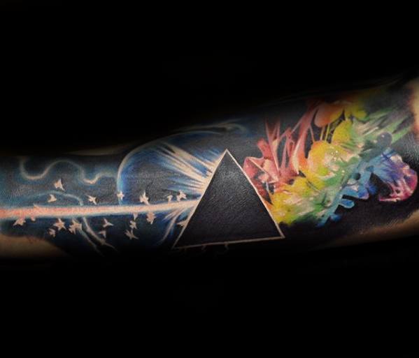 Male Forearm Sleeve Tattoo With Dark Side Of The Moon Design