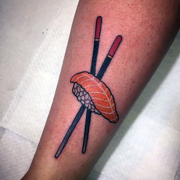 Male Forearm Tattoo With Sushi Design