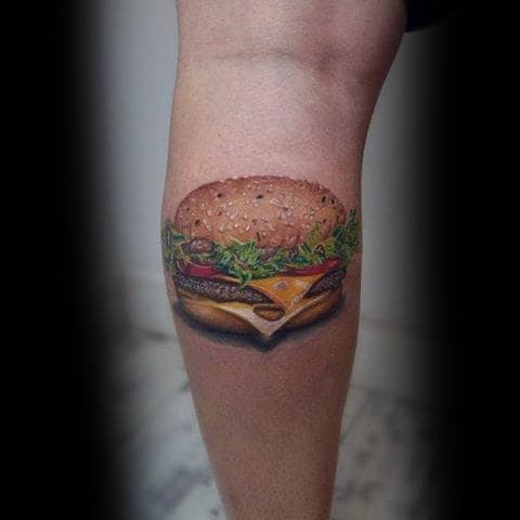 Male Forearms 3D Cheese Burger Tattoo