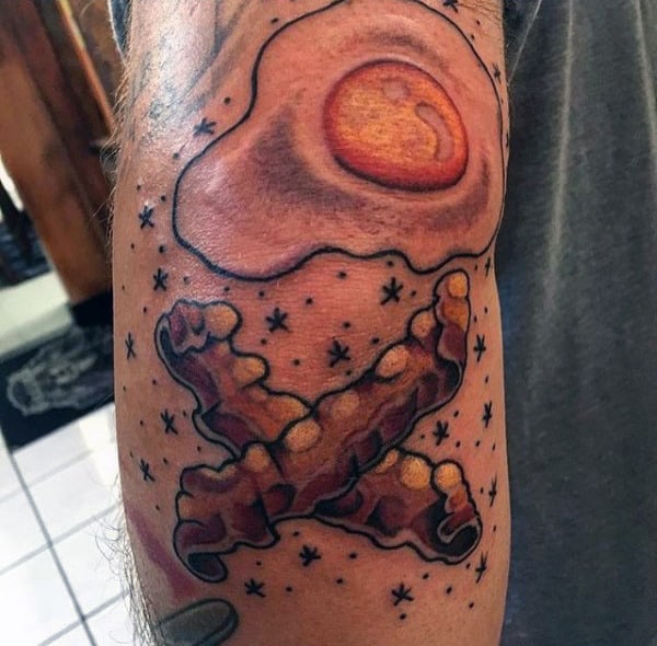 Male Forearms Bacon And Omelette Tattoo
