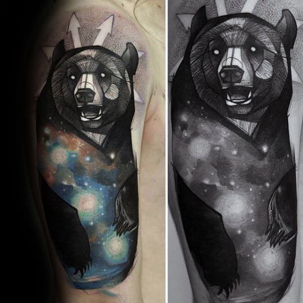 Male Forearms Bear With Astronomy Tattoo