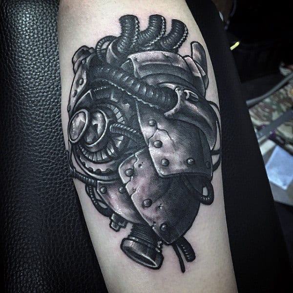 Male Forearms Black Anatomy Steampunk Heart Tattoo