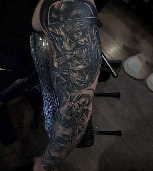 Male Forearms Black And Grey Terrifying Men Tattoo