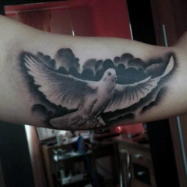 Male Forearms Black And White Dove Peace Tattoo