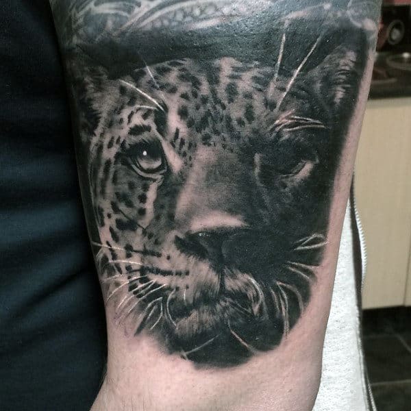 Male Forearms Black And White Leopard Tattoo