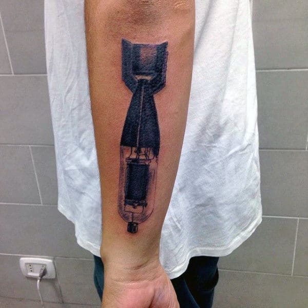 Male Forearms Black Bomb Tattoo