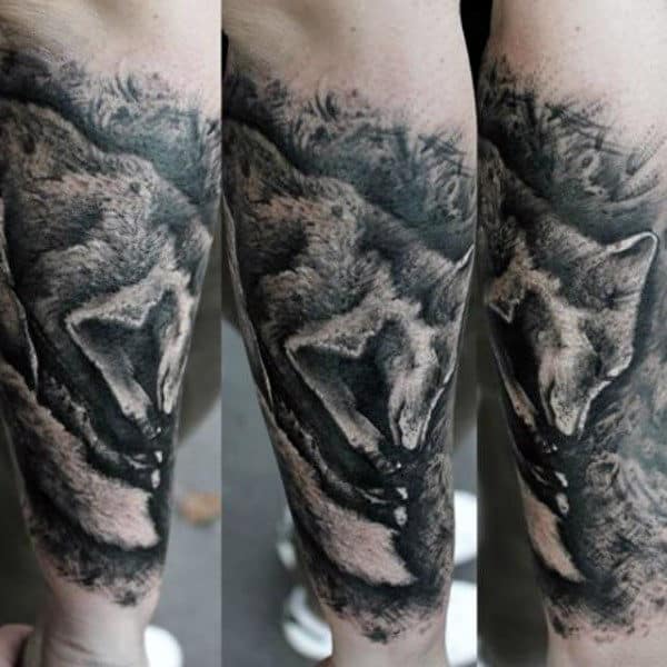 Male Forearms Black Dotted Fox Tattoo