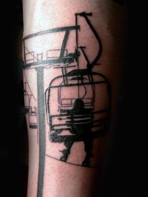 Male Forearms Cable Car And Snowboard Tattoo