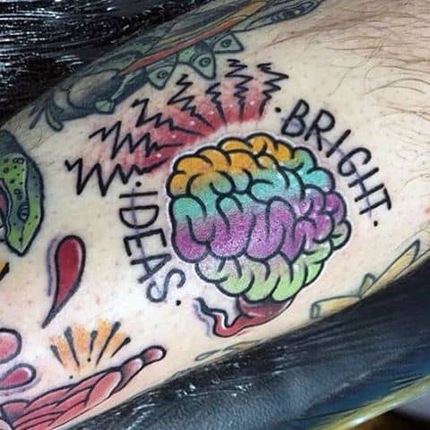 Male Forearms Colored Brain Tattoo