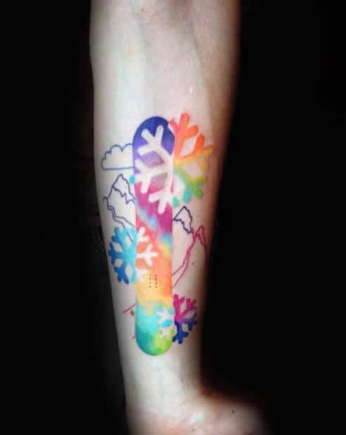 Male Forearms Colorful Snowboarding Tattoo