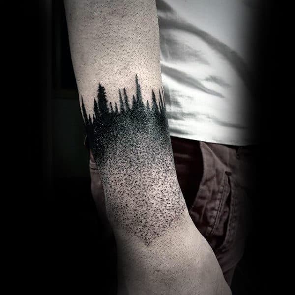 Male Forearms Dotwork Dark Tress Tattoo