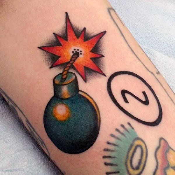 Male Forearms Explosive Bomb Tattoo