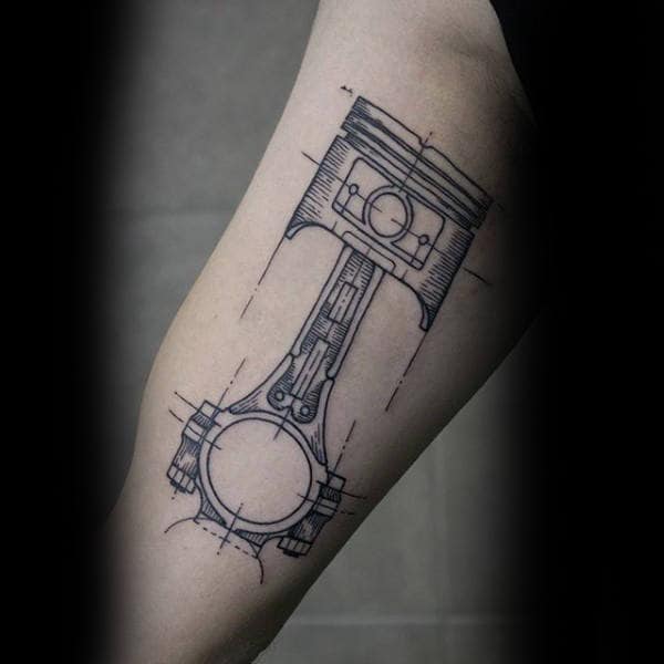 Male Forearms Graphical Engine Tattoo Of Piston
