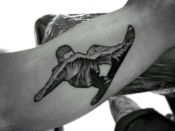 Male Forearms Grey Snowboard Tattoo