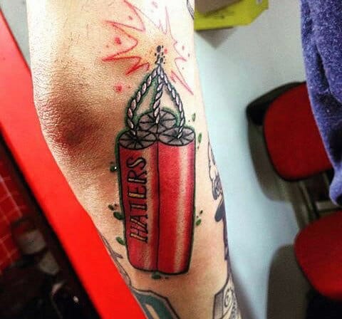 Male Forearms Haters Bomb Tattoo