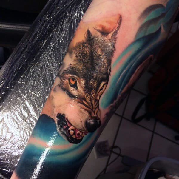 Male Forearms Interesting Wolf Tattoo Design Ideas