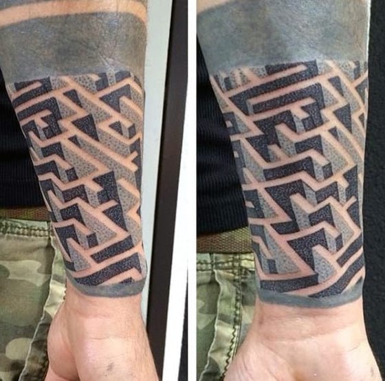 Male Forearms Maze Structure Tattoo