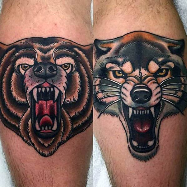 Male Forearms Neo Traditional Beast Tattoo