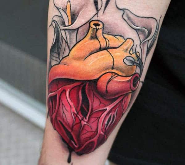 Male Forearms Realistic Anatomical Heart Tattoo
