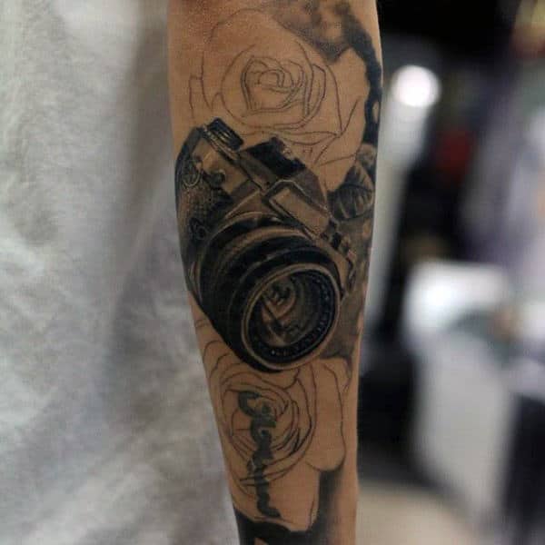 Male Forearms Realistic Camera Tattoo