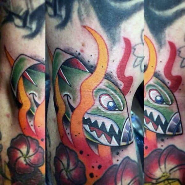 Male Forearms Reddish Blast Bomb Fish Tattoo