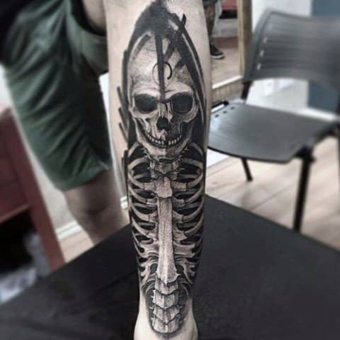 Male Forearms Sick Skull Tattoo