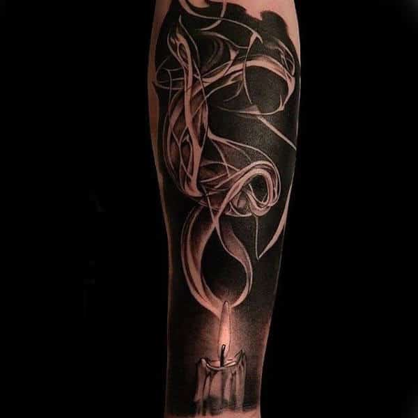 Male Forearms Sickly Smoke From Candle Tattoo