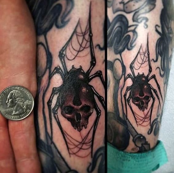 Male Forearms Skull Spider Halloween Tattoo