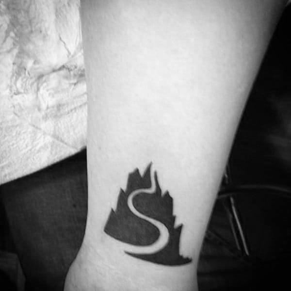 Male Forearms Small Snow Board Tattoo