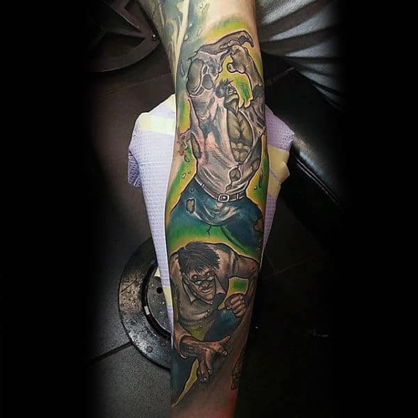 Male Forearms Smashing Hulk Tattoo